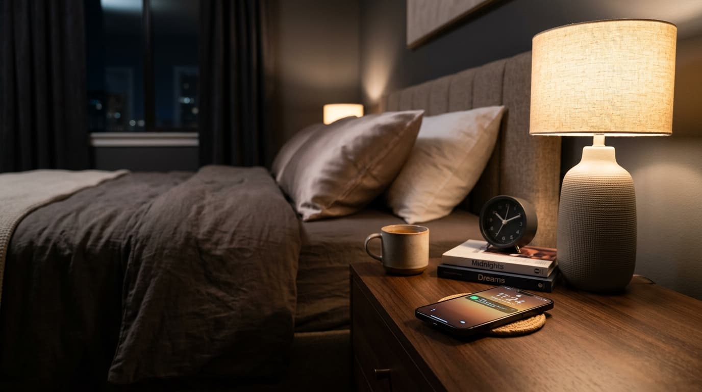 Smartphone com notificação de mensagem à noite em ambiente premium